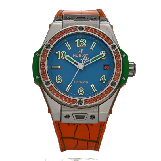 Eliminating the middleman and passing on savings to you. With massive production and tax-free benefits HUBLOT Stainless Steel Rubber Orange Sapphire Bezel 39mm Big Bang 