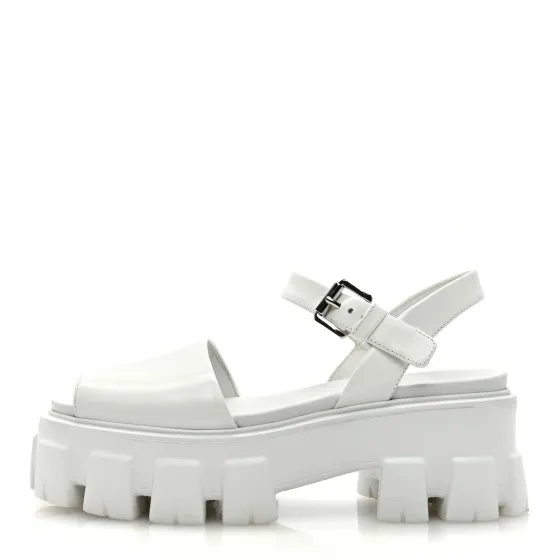 PRADA Spazzolato Monolith 55mm Sandals 35 White 0127