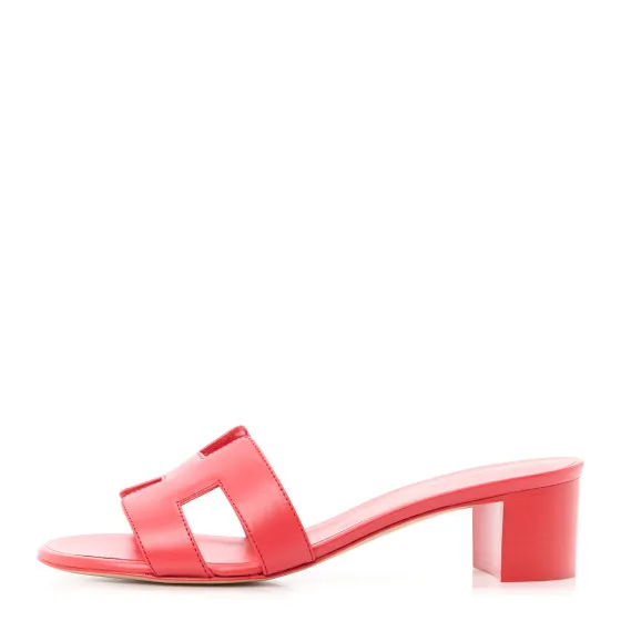 HERMES Calfskin Oasis Sandals 37.5 Rouge Rubis 0121