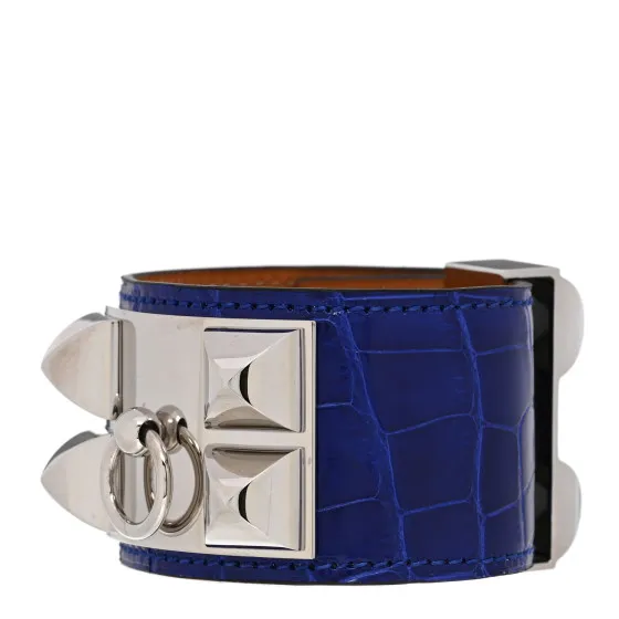 HERMES Shiny Alligator Collier De Chien CDC Bracelet S Bleu Electrique 0130