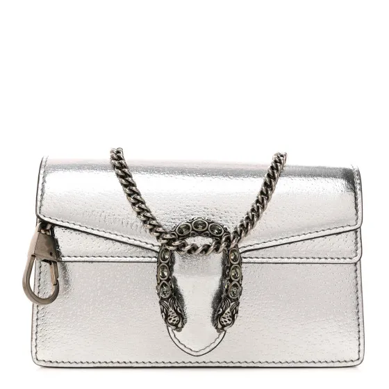 GUCCI Metallic Calfskin Super Mini Dionysus Shoulder Bag Silver 0128