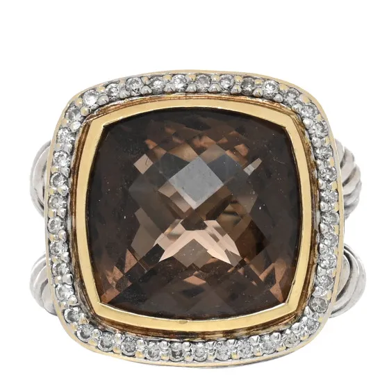 DAVID YURMAN Sterling Silver 18K Yellow Gold Diamond Smoky Quartz 14mm Albion Ring 45 3.5 0130