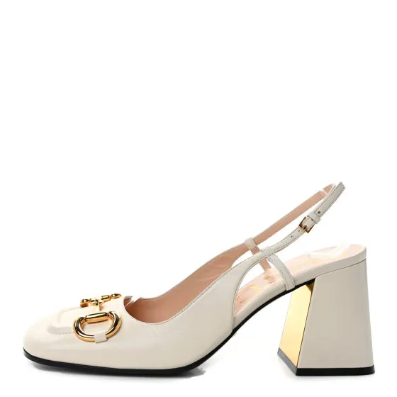 GUCCI Malaga Kid Horsebit 75mm Slingback Pumps 39 Mystic White 0127