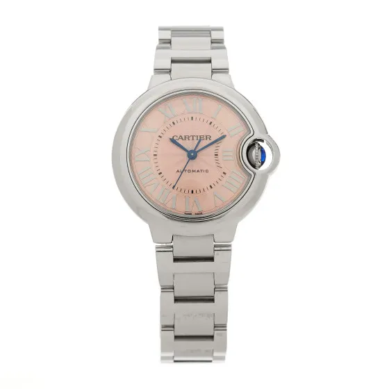 CARTIER Stainless Steel 33mm Ballon Bleu De Cartier Automatic Watch Pink 0116