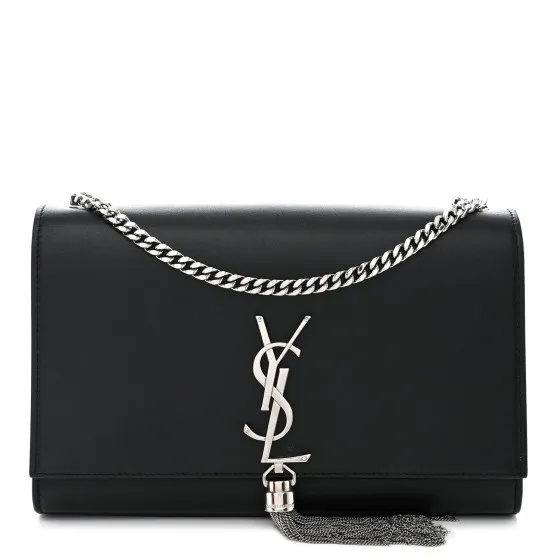 SAINT LAURENT Smooth Calfskin Medium Classic Monogram Kate Tassel Satchel Black 0128