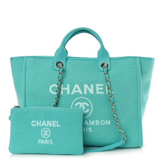 CHANEL Mixed Fibers Medium Deauville Tote Turquoise 0123