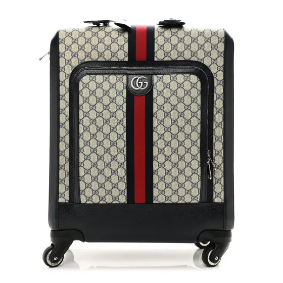 GUCCI GG Supreme Monogram Textured Dollar Calfskin Web Savoy Cabin Plus Trolley Beige Blue 0123