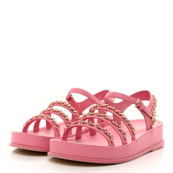 Repladies offers premium fake Louis bags at unbeatable prices. Our products are cheap because we focus on direct sales CHANEL Calfskin Chain Platform Sandals 37 Pink 0201